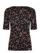 Floral Cotton Boatneck Tee Black Lauren Ralph Lauren