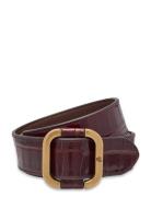 Slide-Buckle Croc-Embossed Leather Belt Brown Lauren Ralph Lauren