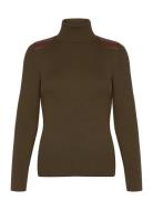 Faux-Leather-Trim Ribbed Turtleneck Khaki Lauren Ralph Lauren