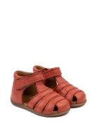 Starters? Scallop Velcro Sandal Red Pom Pom