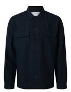 Slh-Leroy Linen Blend Overshirt Ls Noos Navy Selected Homme