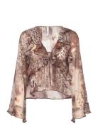 Printed Blouse With Ruffles And Bow Detail Brown Mango