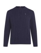 Crew Neck Cotton Cable Sweater Navy Tommy Hilfiger