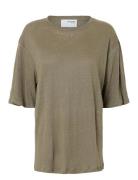 Slfvilja Linen Ss Tee Khaki Selected Femme