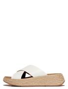 F-Mode Espadrille Leather Flatform Cross Slides White FitFlop