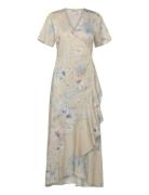Floral Print Wrap Ss Frill Dress Cream GANT