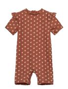 Swimjumpsuit Frills Printed Brown Petit Piao