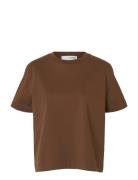 Slfessential Ss Boxy Tee Noos Brown Selected Femme