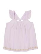 Poplin Frill Top W. Embroidery Purple Copenhagen Colors