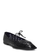 Sway Slit Black Leather Ballet Flats Black ALOHAS