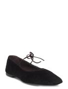Sway Slit Black Leather Ballet Flats Brown ALOHAS