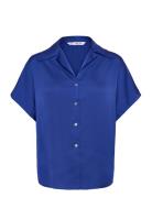 Short-Sleeved Satin Shirt Blue Mango
