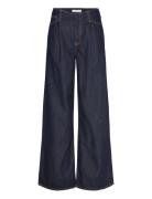 Wide Leg Denim Trousers With Frayed Waist Black Mango