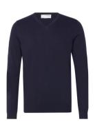 Slhberg Ls Knit V-Neck Noos Navy Selected