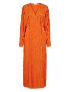 Slfabienne Ls Satin Ankle Wrap Dress B Orange Selected