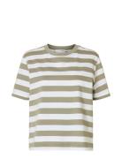 Slfessential Ss Striped Boxy Tee Noos Khaki Selected