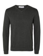 Slhberg Ls Knit V-Neck Noos Grey Selected