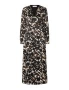 Slfjustine Ls Aop Ankle Wrap Dress B Black Selected