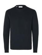 Slhdane Ls Knit Structure Crew Neck Noos Navy Selected