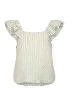 Slfvittoria Striped Ruffle Sleeve Top B White Selected