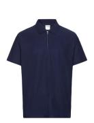 Slhrelax-Plisse Half Zip Ss Polo Ex Navy Selected