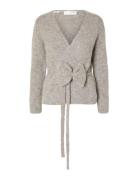 Slfgabella Ls Knit Bow Cardigan Grey Selected