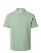 Slhsander Seersucker Zip Ss Polo Green Selected
