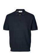 Slhcran Ss Knit Structure Half Zip Polo Navy Selected