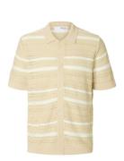 Slhpalo Ss Knit Crochet Polo Cardigan Beige Selected