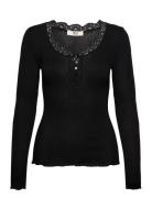 Rmwbalta Modal Ls Placket T-Shirt Black RM By Rosemunde