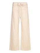 Loose Tie Waist Twill Trousers Cream Monki