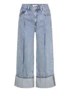 Wide Leg Cropped Jeans With Rolled-Up Hem Blue Mango