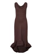 Alia Cowl Neck Ruffled Maxi Dress Brown Malina