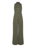 Jersey Wide-Leg Sleeveless Jumpsuit Khaki Lauren Ralph Lauren