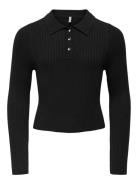 Kogmila Ls Rib Button Polo Neck Cp Knt Black Kids Only