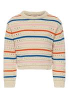 Kmgstina Life L/S O-Neck 3D Stripe Knt Beige Kids Only