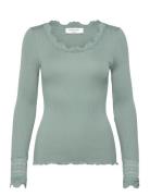 Rwbenita Silk Ls O-Neck Lace T-Shir Green Rosemunde