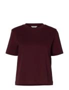 Slfessential Ss Boxy Tee Noos Burgundy Selected