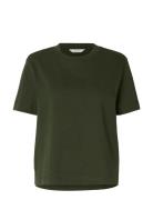 Slfessential Ss Boxy Tee Noos Khaki Selected