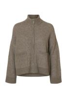 Slfsia Ras Ls Knit Zipper Cardigan Noos Beige Selected
