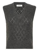 Rwaida Alpaca Sl V-Neck Vest Grey Rosemunde
