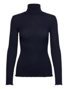 Rwbeatha Silk Ls Rollneck T-Shirt Navy Rosemunde