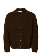 Slhloyd Ls Knit Boucle Polo Cardigan Brown Selected