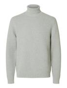 Slhdane Ls Knit Structure Roll Neck Noos Grey Selected