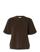 Slftenny Ss Boxy O-Neck Tee Noos Brown Selected