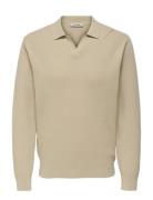 Onsphil Reg 12 Struc Split Neck Knit Beige ONLY & SONS