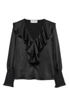 Awbea Ls V-Neck Frill Blouse Black Vero Moda