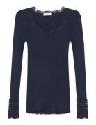 Rwbenita Silk Ls O-Neck Lace T-Shir Black Rosemunde