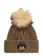 Cable Luxe Knit Beanie Hat Beige Superdry