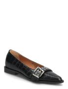 Biavictoria Buckle Ballet Flat Croco Embossed Leather Black Bianco